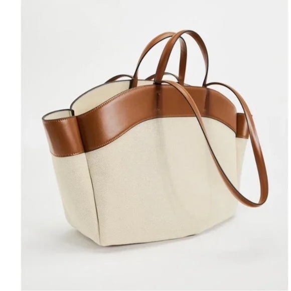 ZARA Elegant Tan and Cream Women's Tote Bag - Picture 4 of 9